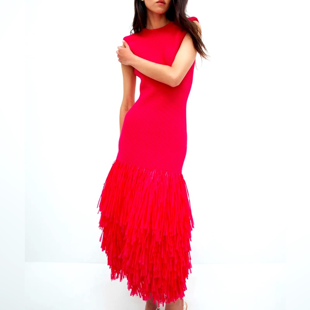 Rushes Raffia Knit Midi Dress ORANGE